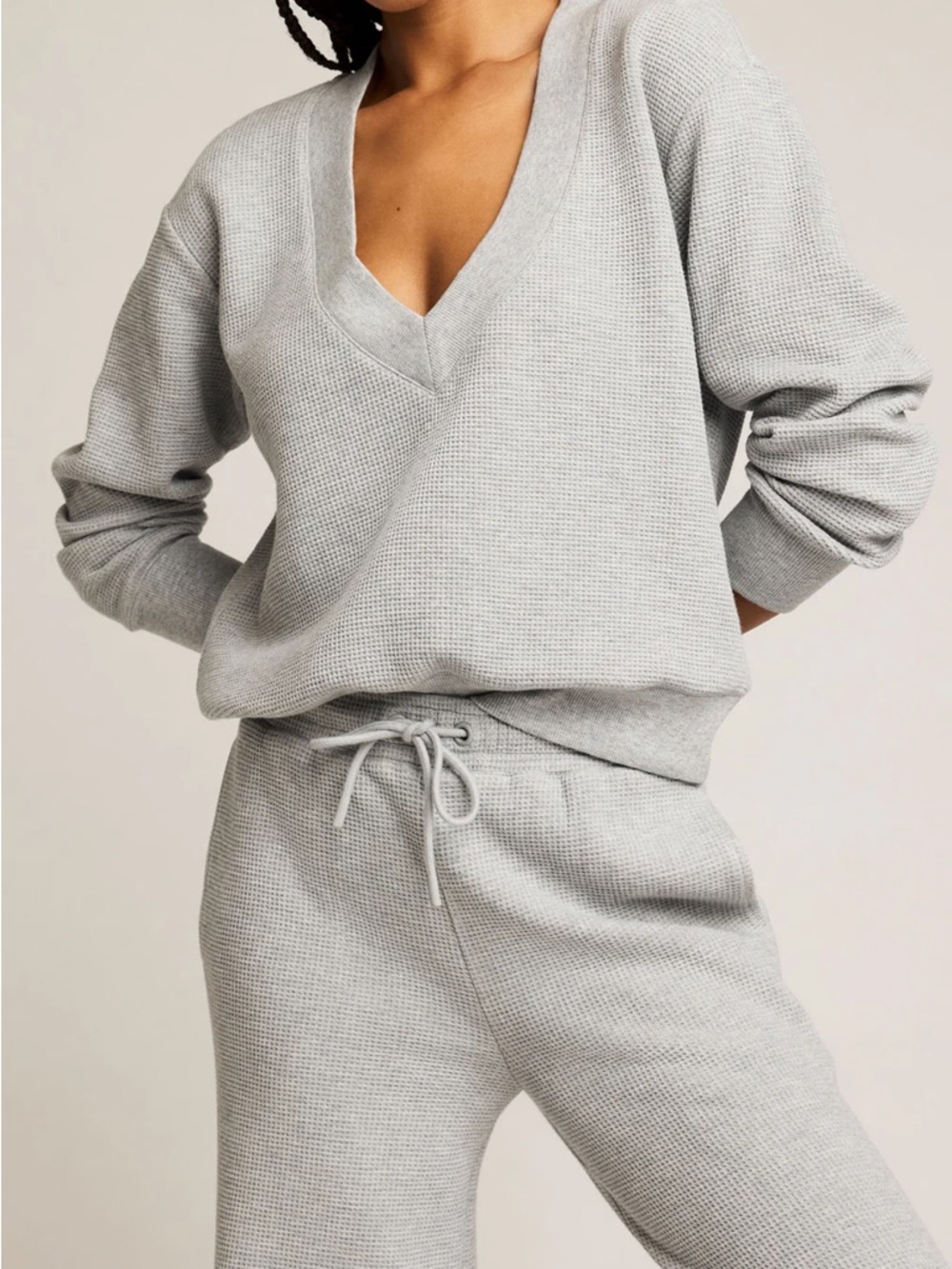 Negative Underwear Waffle Knit Lounge Set in Light Gray